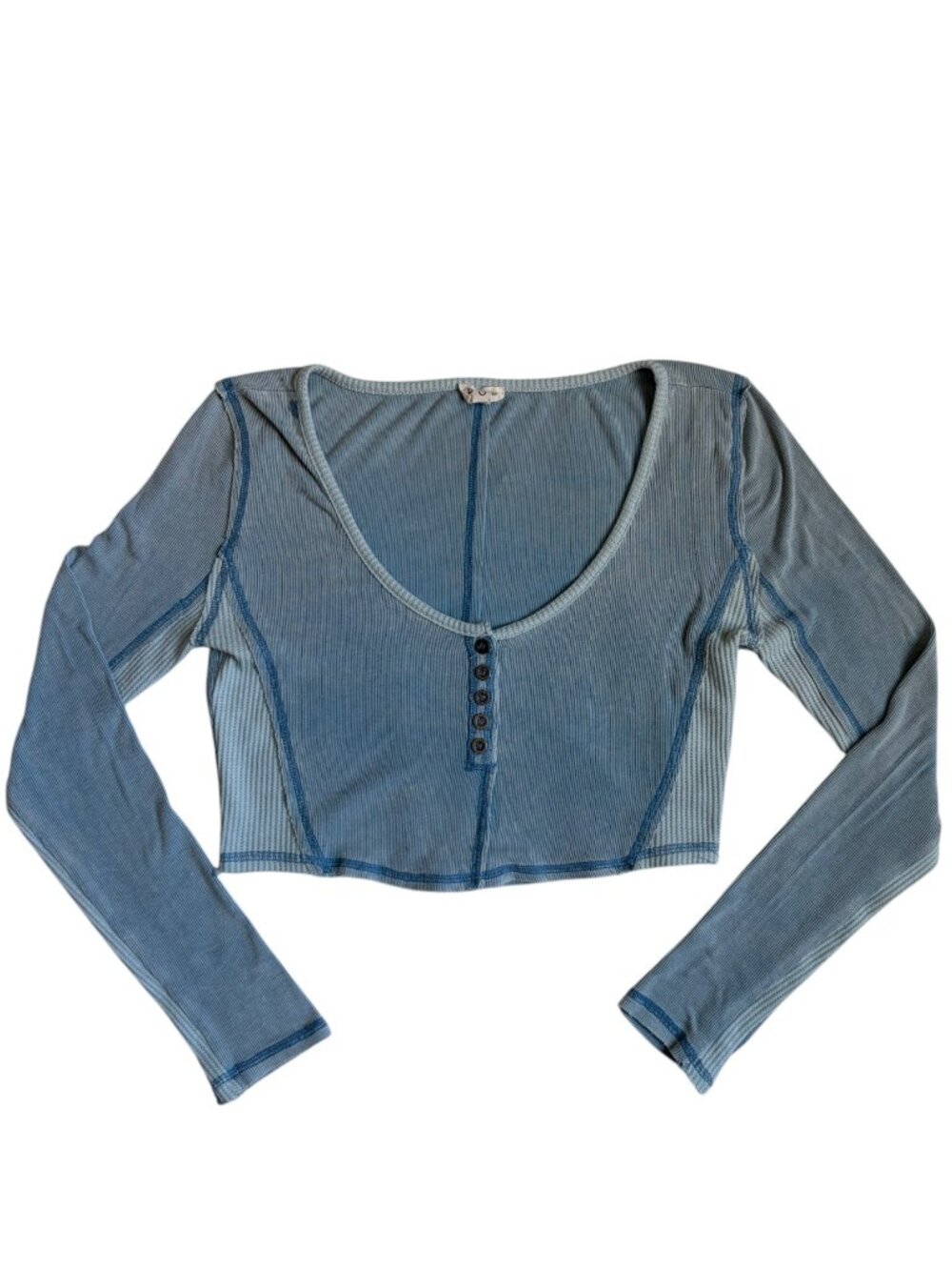 POL Ribbed Thermal Crop Long-Sleeved Shirt (Blue) - Small
